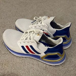 2020 adidas Ultra Boost 20 White/Blue-Red-Metallic Gold FY9039